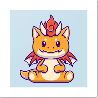 Cute Baby Orange Dragon Sitting Cartoon Posters and Art